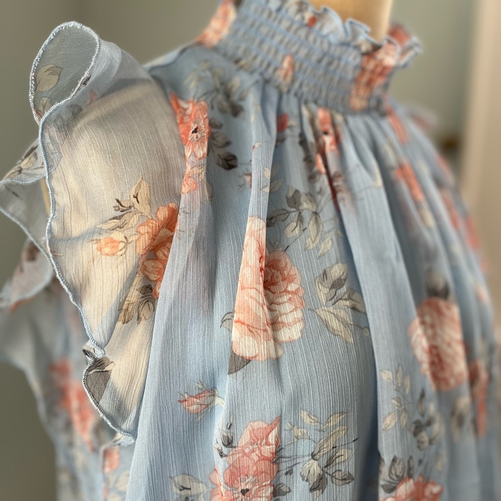 Ethereal Blue Chiffon Blouse